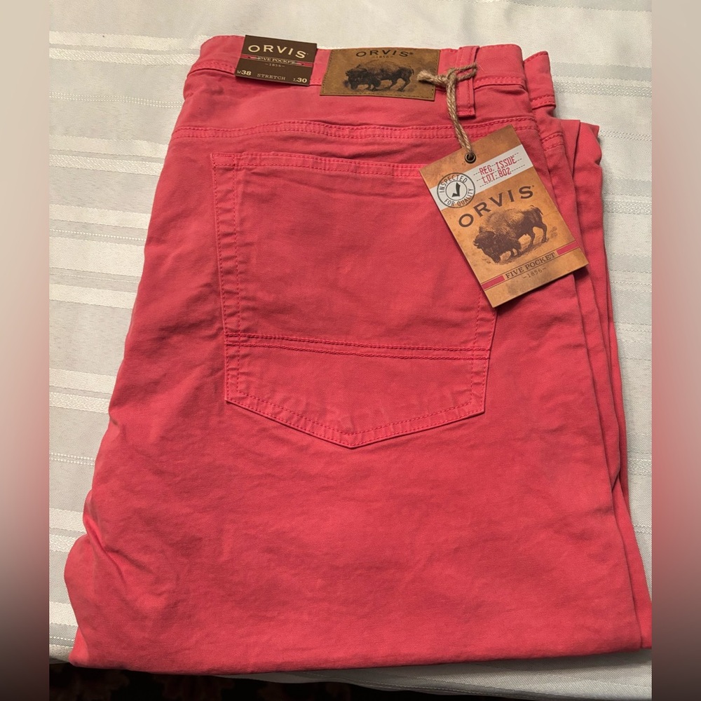 NWT Orvis 5-Pocket Twill/Khaki in Salmon Color, Wasit: 38”